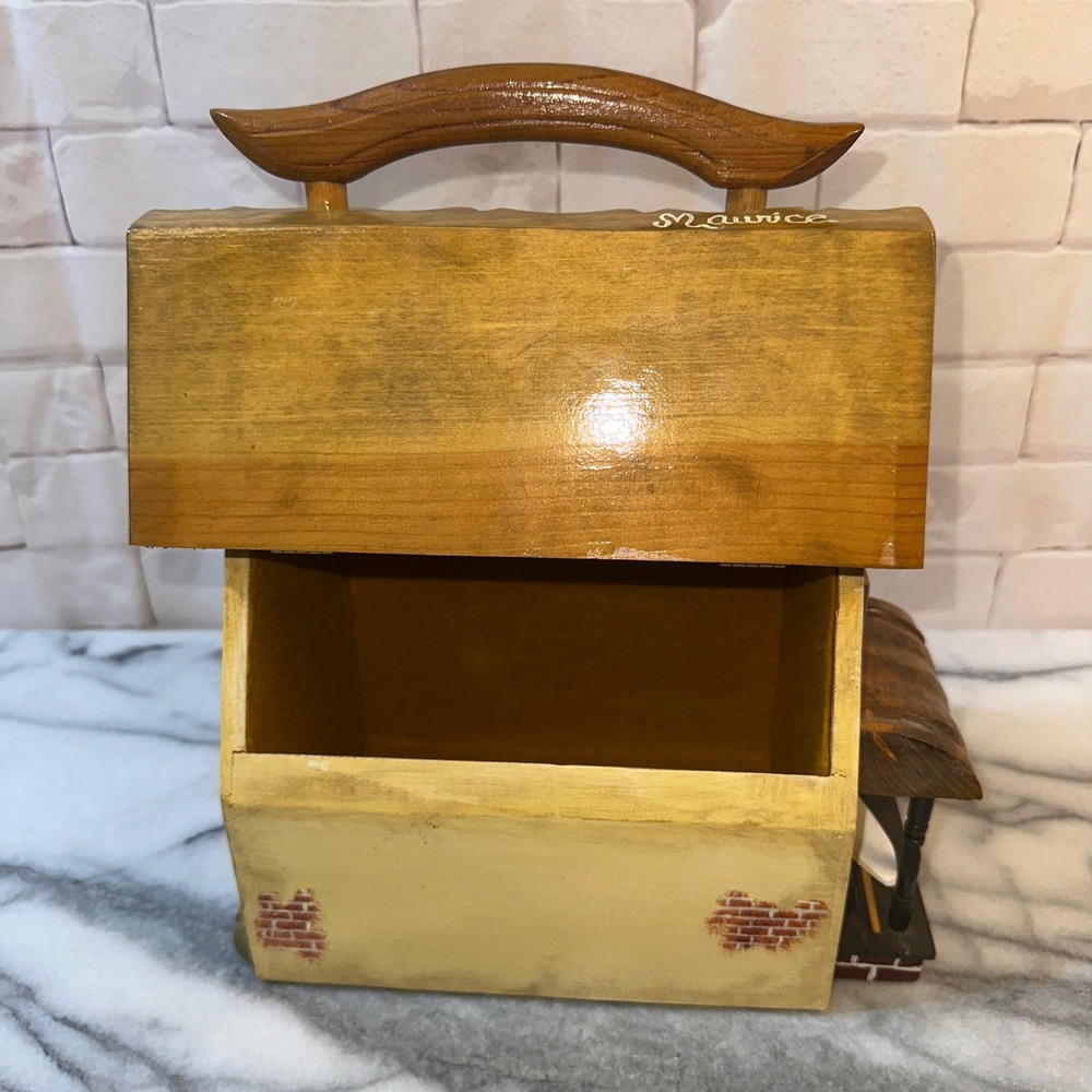 Maurice Handmade Wooden Laundry Shop Box Purse Cottage Novelty Bag Hand Painted - Picture 6 of 16
